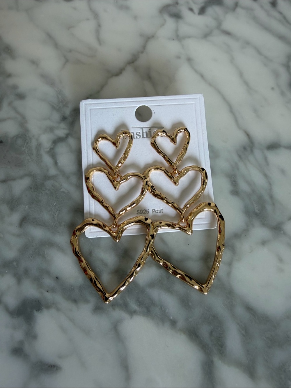 Gold Triple Heart Dangle Earrings - Women Jewelry